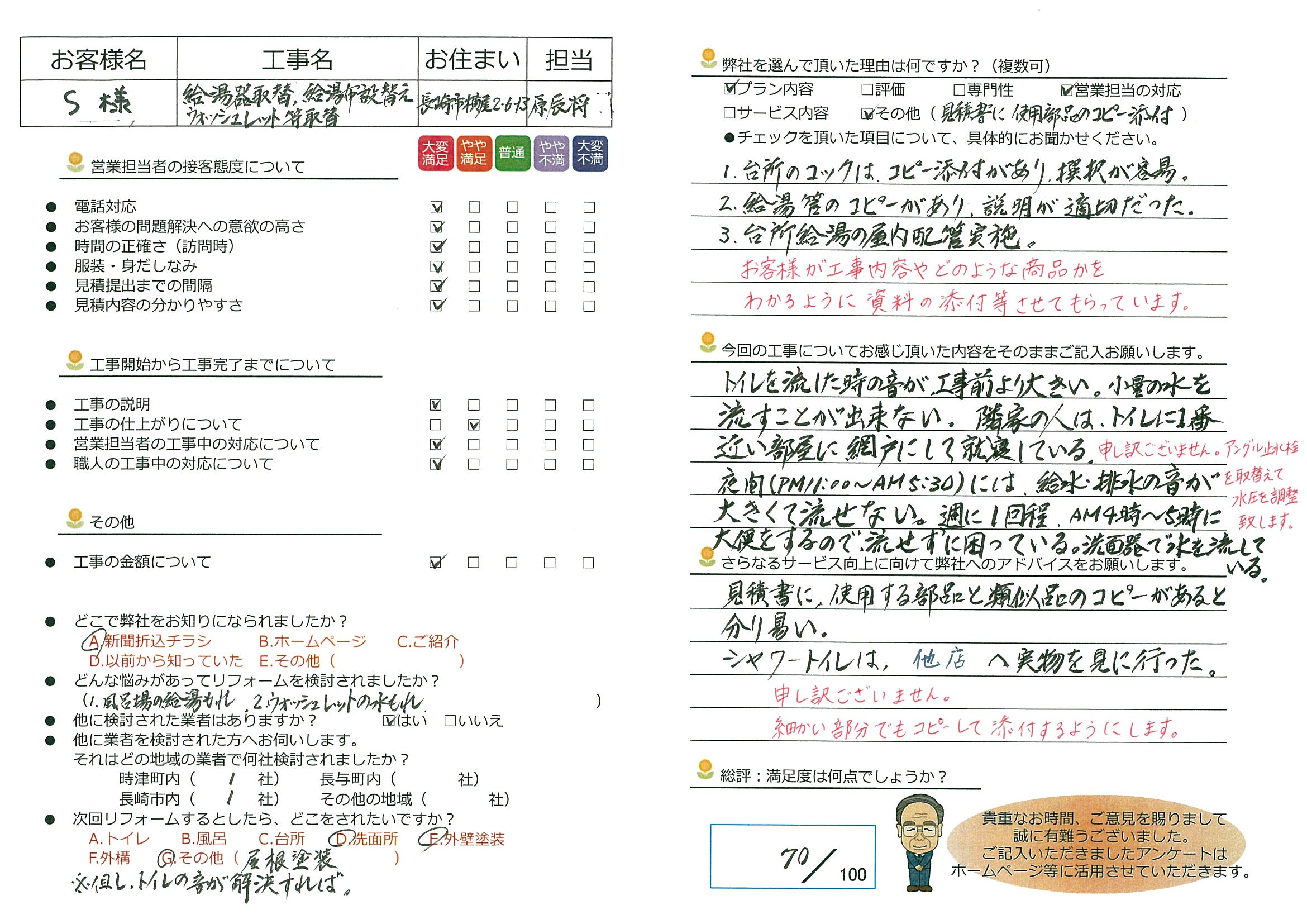 長崎市　S様邸　給湯器取替、ウォシュレット等取替