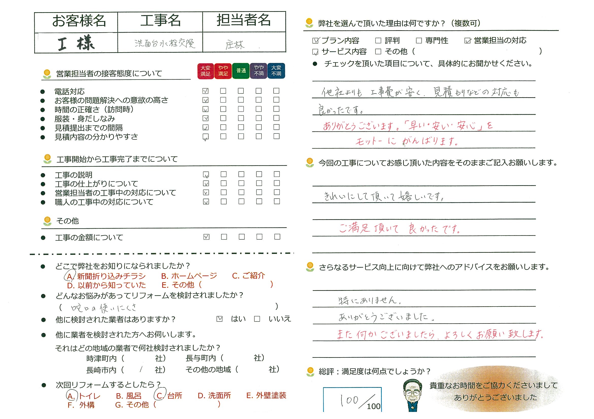 長崎市　I様邸　洗面台水栓交換
