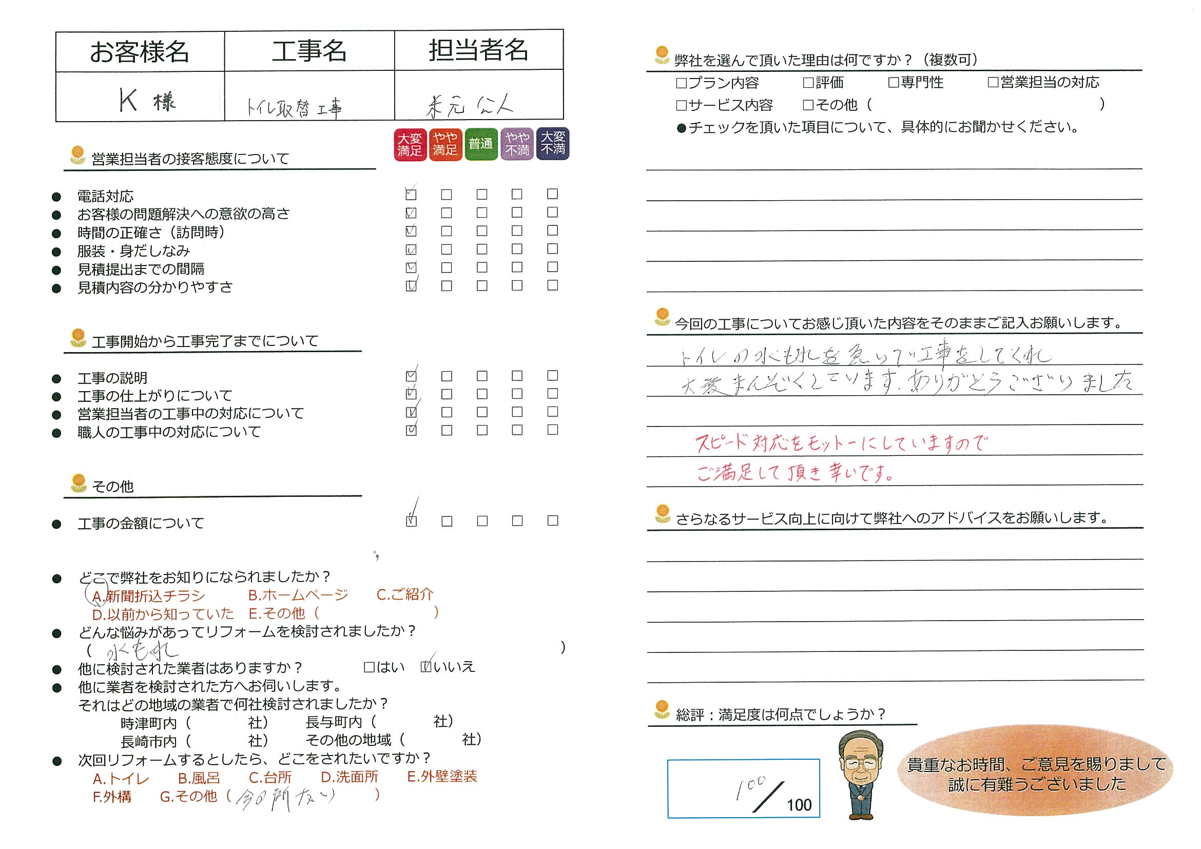 長崎市 K様邸 トイレ取替工事