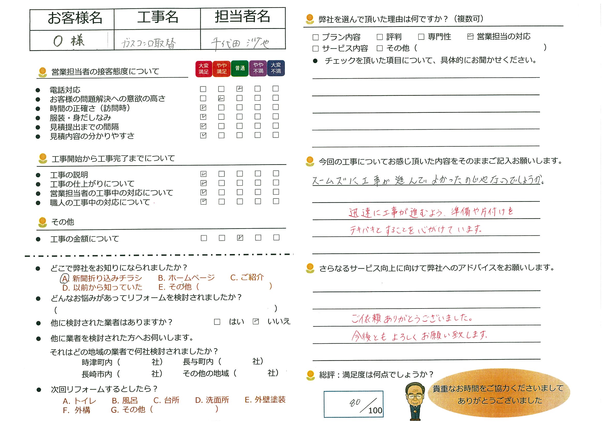 長崎市　O様邸　ガスコンロ取替工事