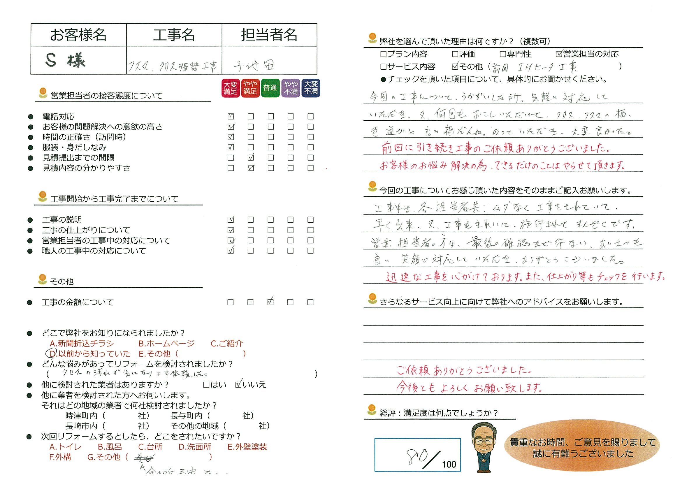 長与町　S様邸　襖、ｸﾛｽ張替工事
