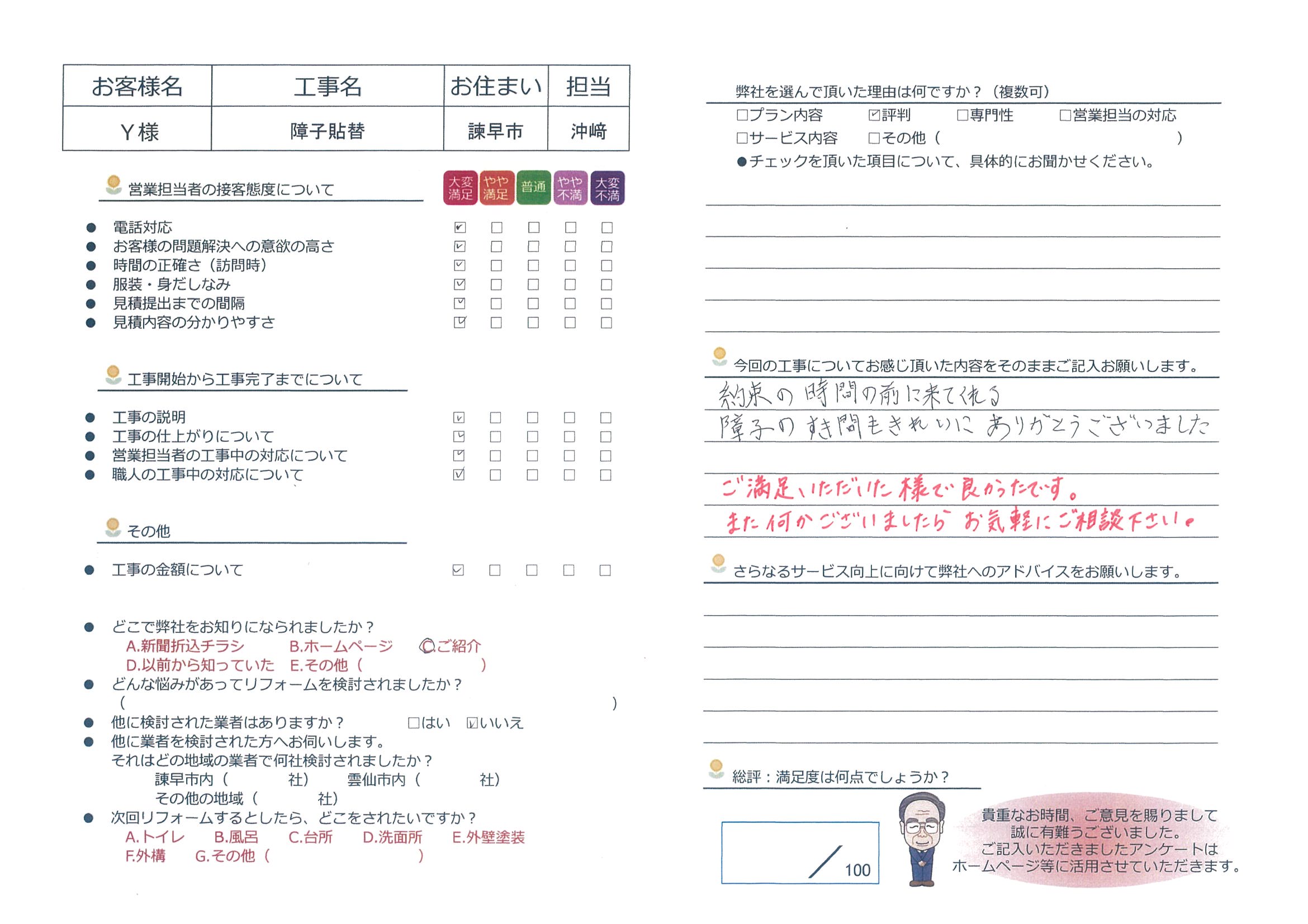 諫早市 Y様邸 障子貼替