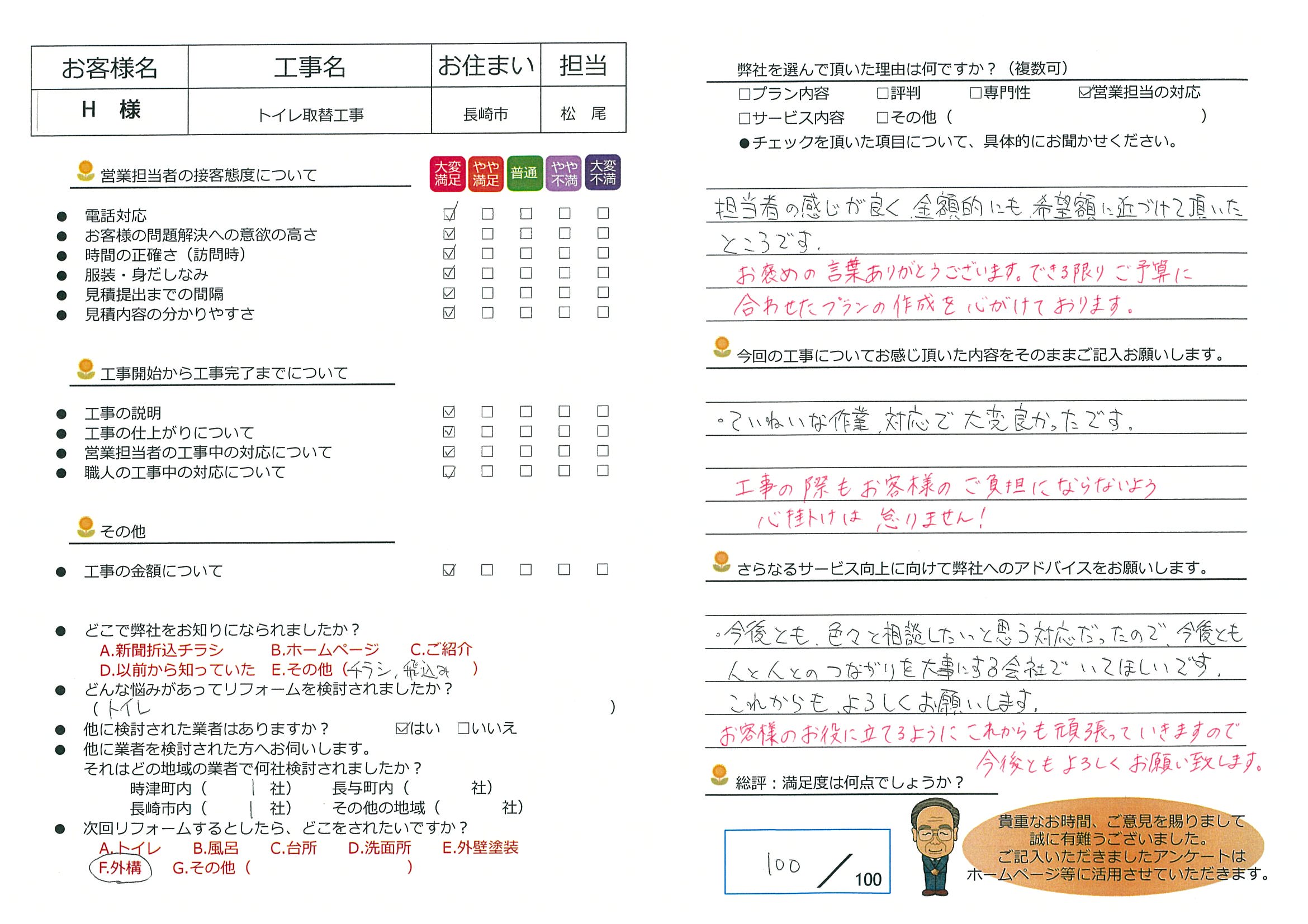 長崎市 H様邸 トイレ取替工事