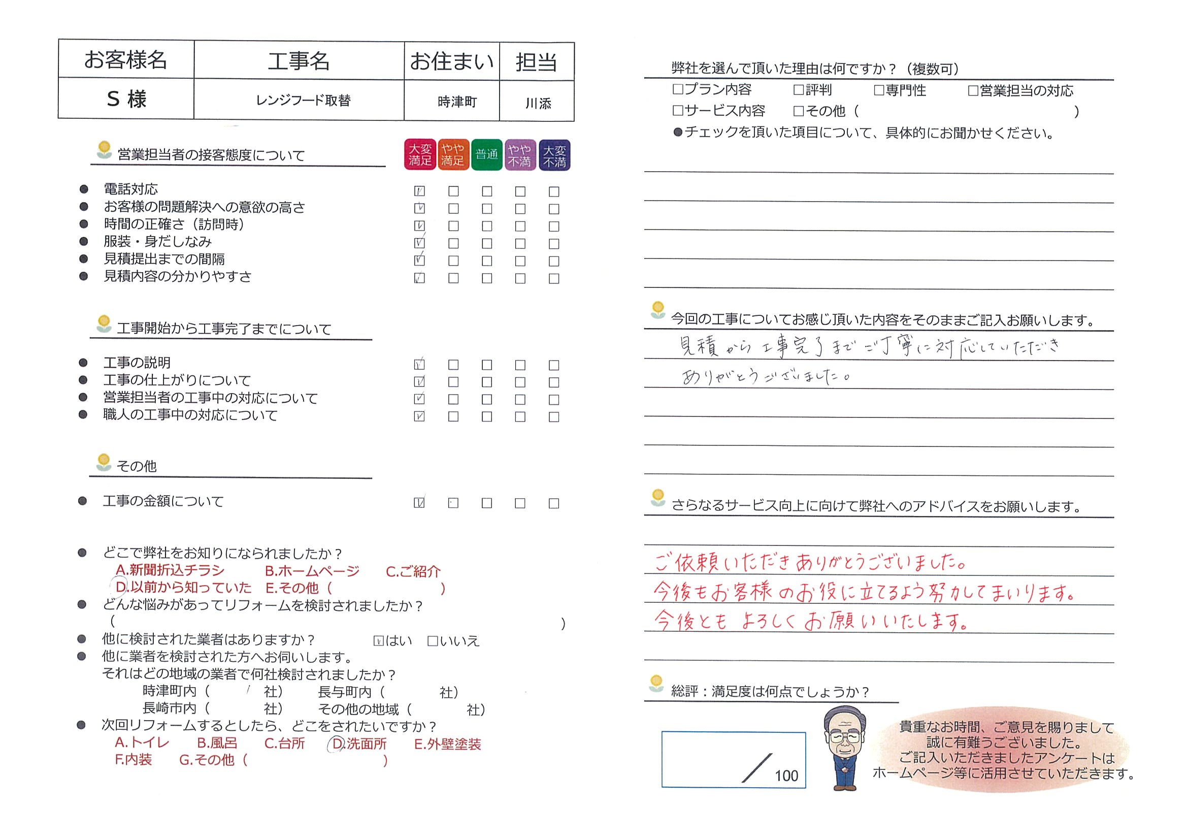 時津町 S様邸 レンジフード取替