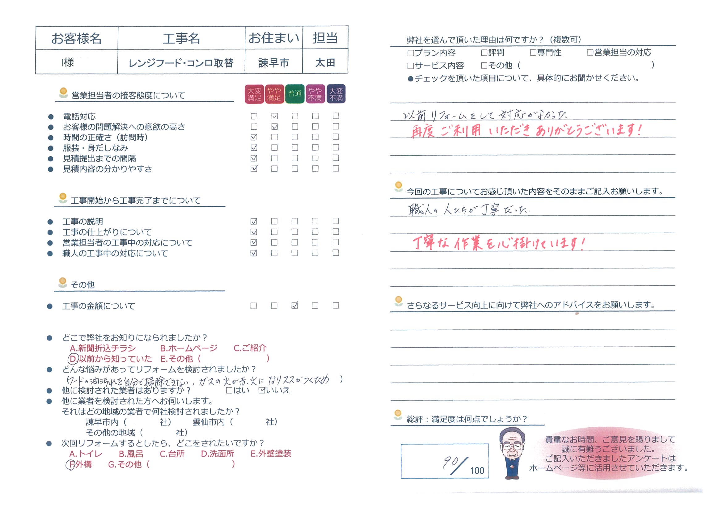 諫早市　Ｉ様邸　レンジフード・コンロ取替