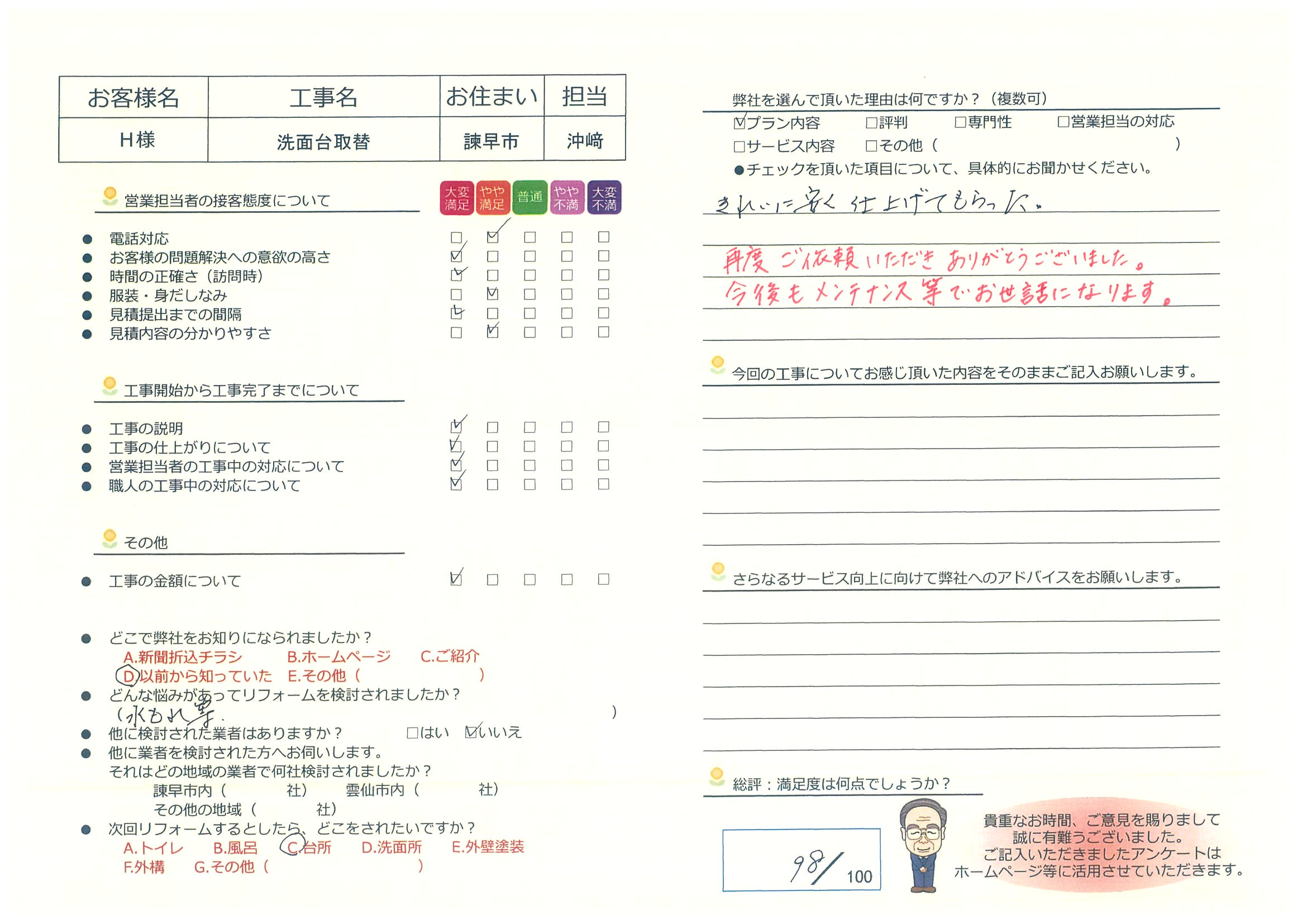 諫早市　Ｈ様邸　洗面台取替