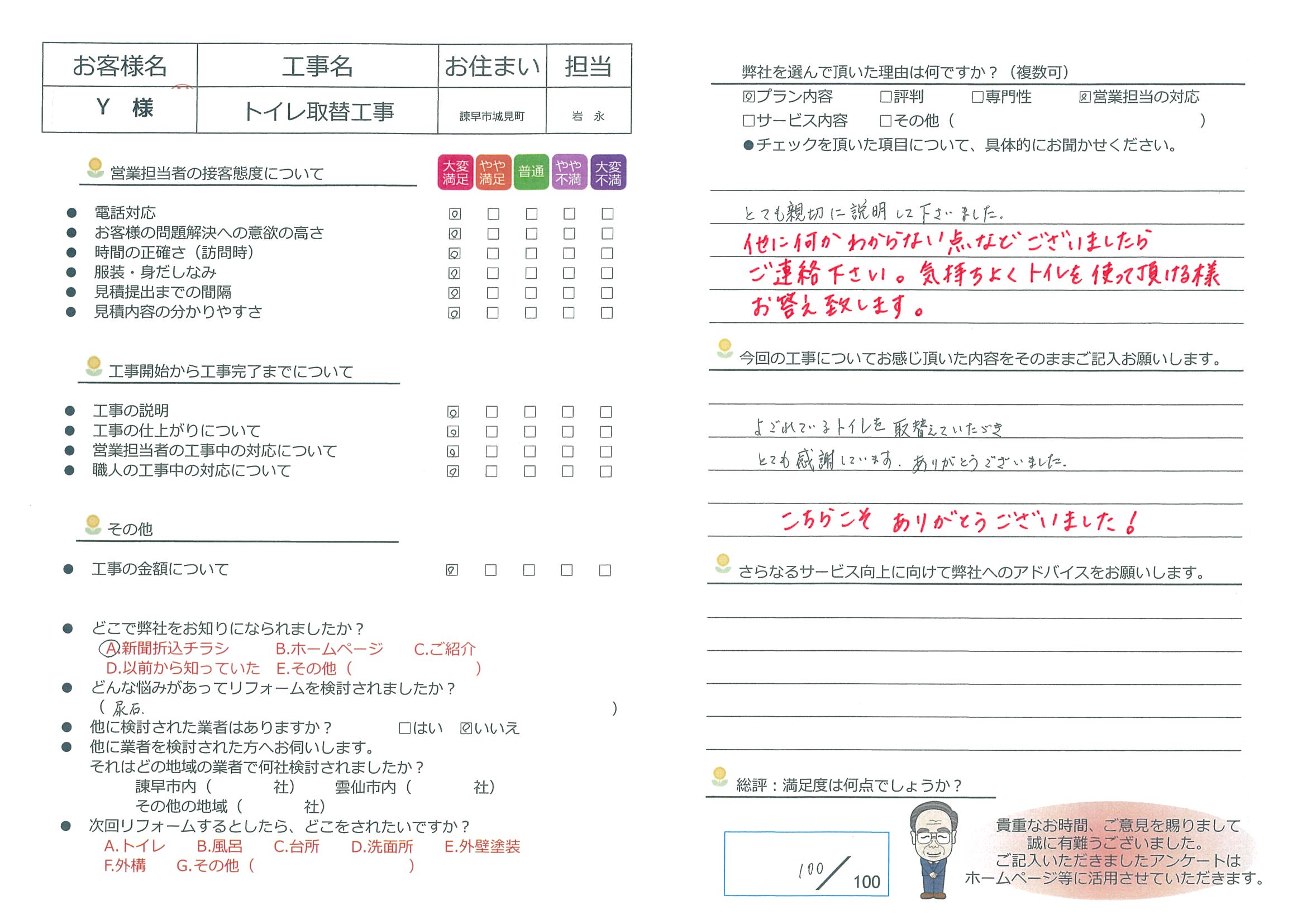 諫早市　Y様邸　トイレ取替工事