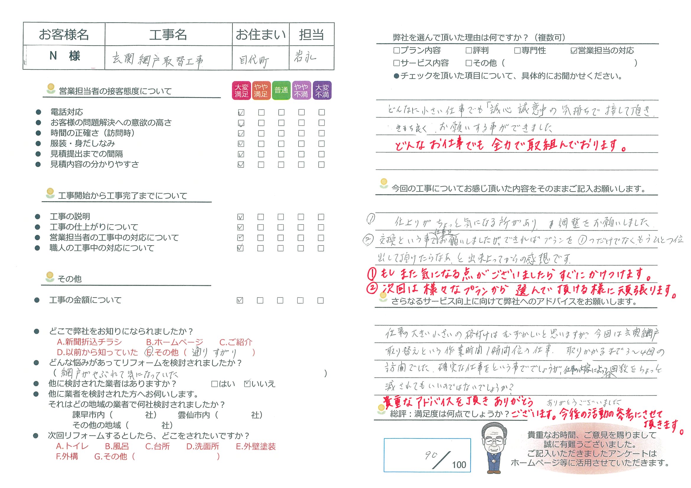 目代町　N様邸　玄関網戸取替工事