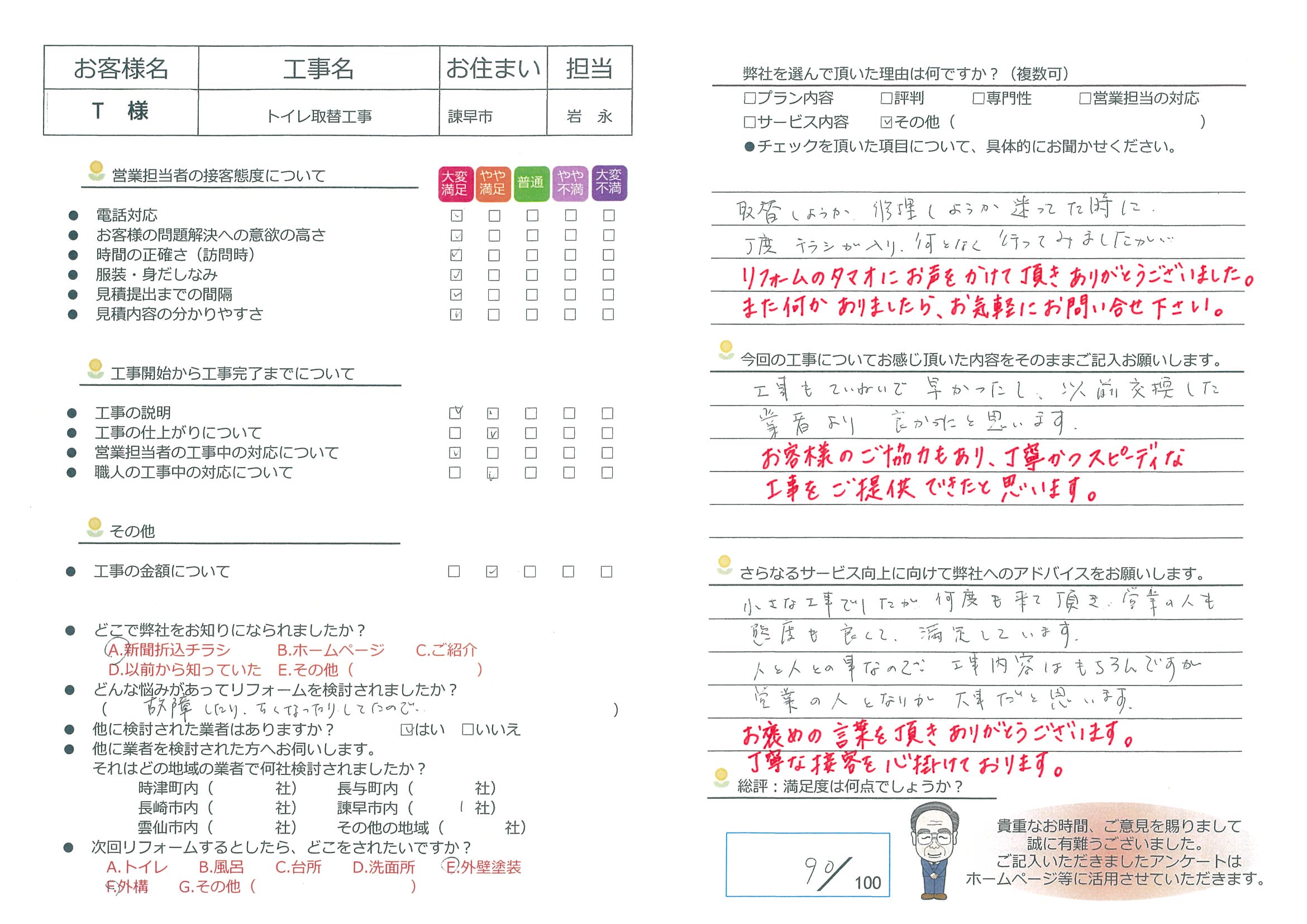 諫早市　T様邸　トイレ取替工事