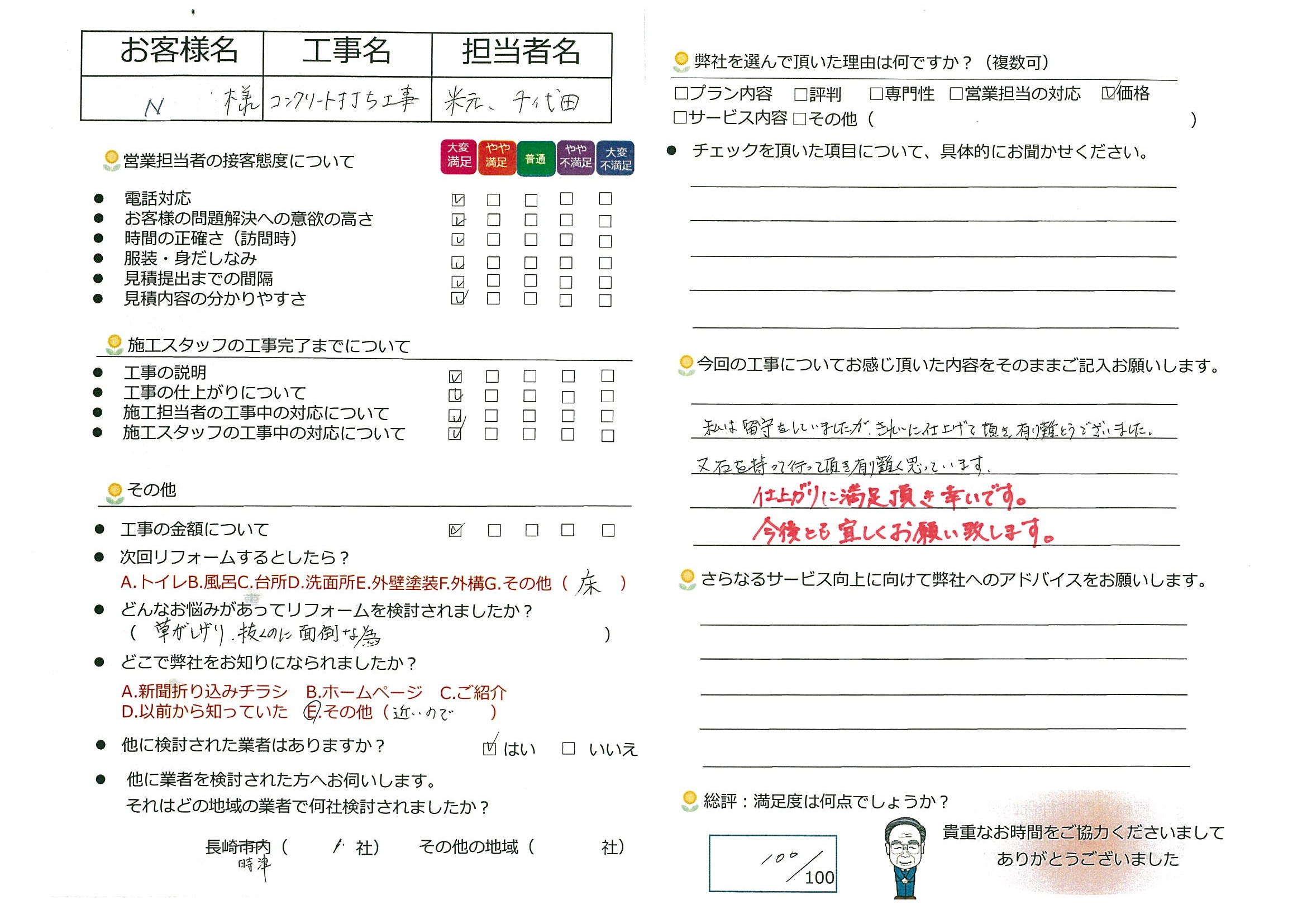 時津町　N様邸　コンクリート打ち工事