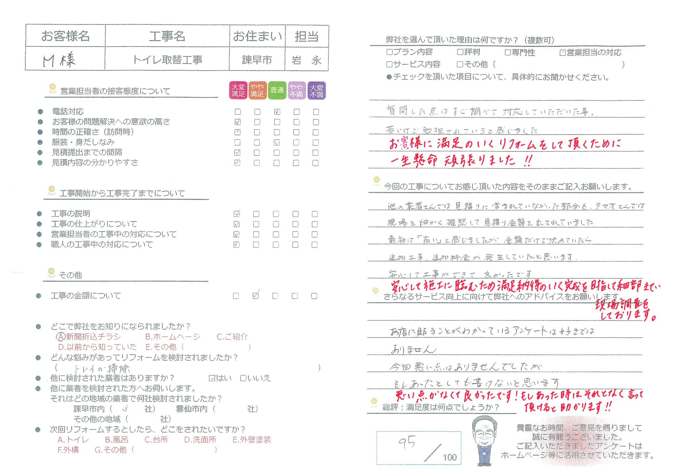 諫早市　M様邸　トイレ取替工事