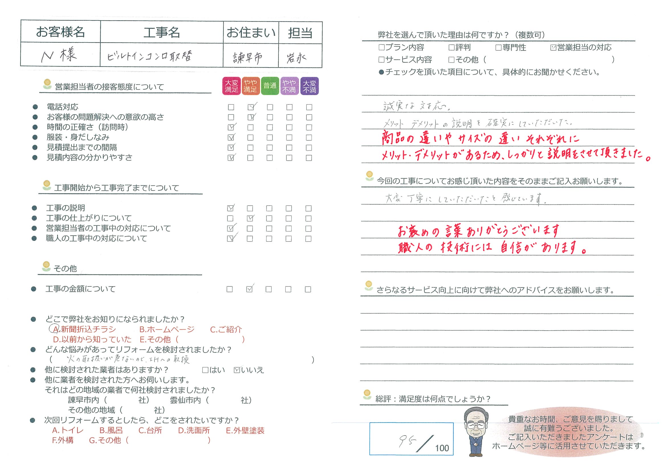 諫早市　N様邸　ビルトインコンロ取替