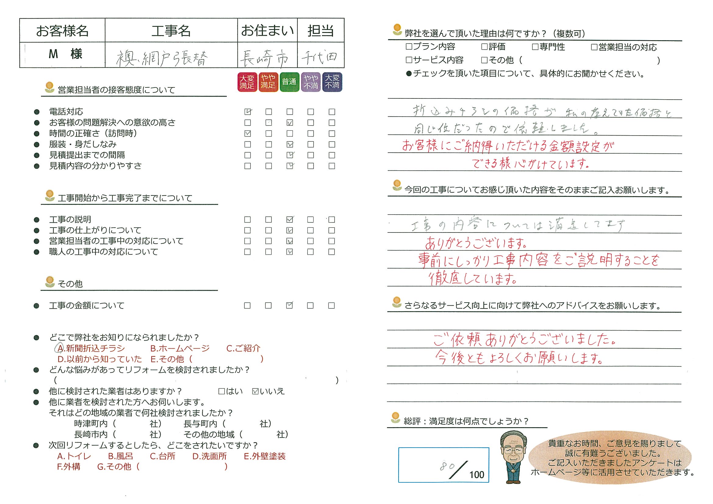 長崎市　M様邸　襖・網戸張替