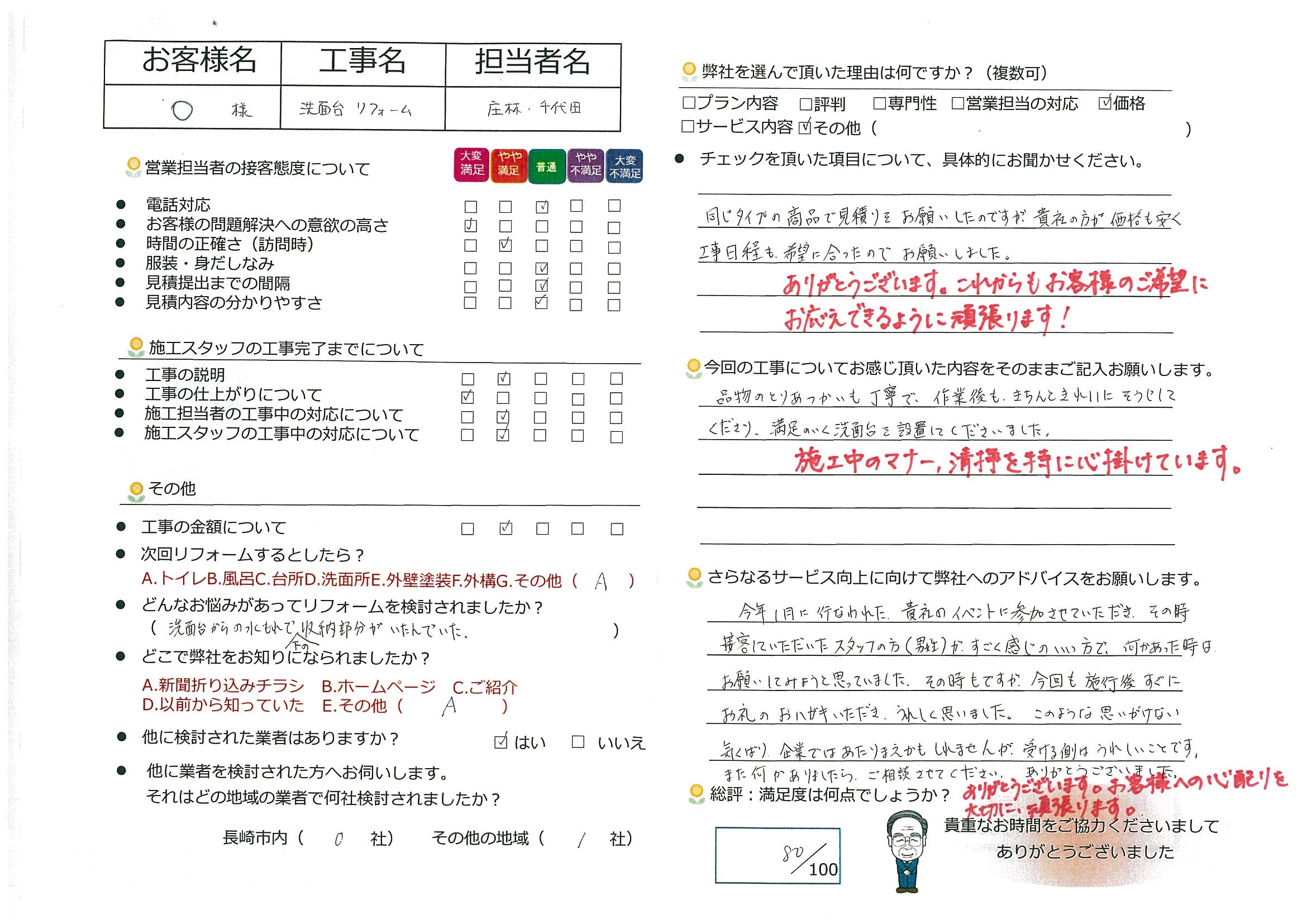 長与町　Ｏ様邸　洗面台リフォーム