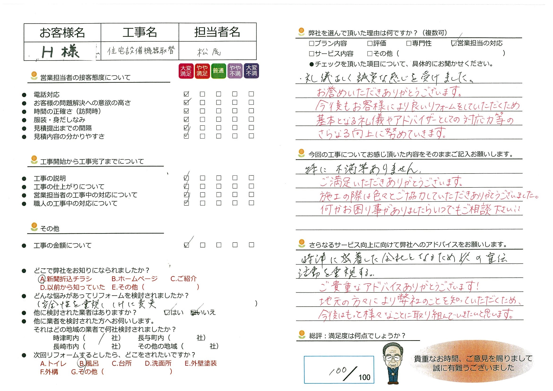 長崎市　H様邸　住宅設備機器取替