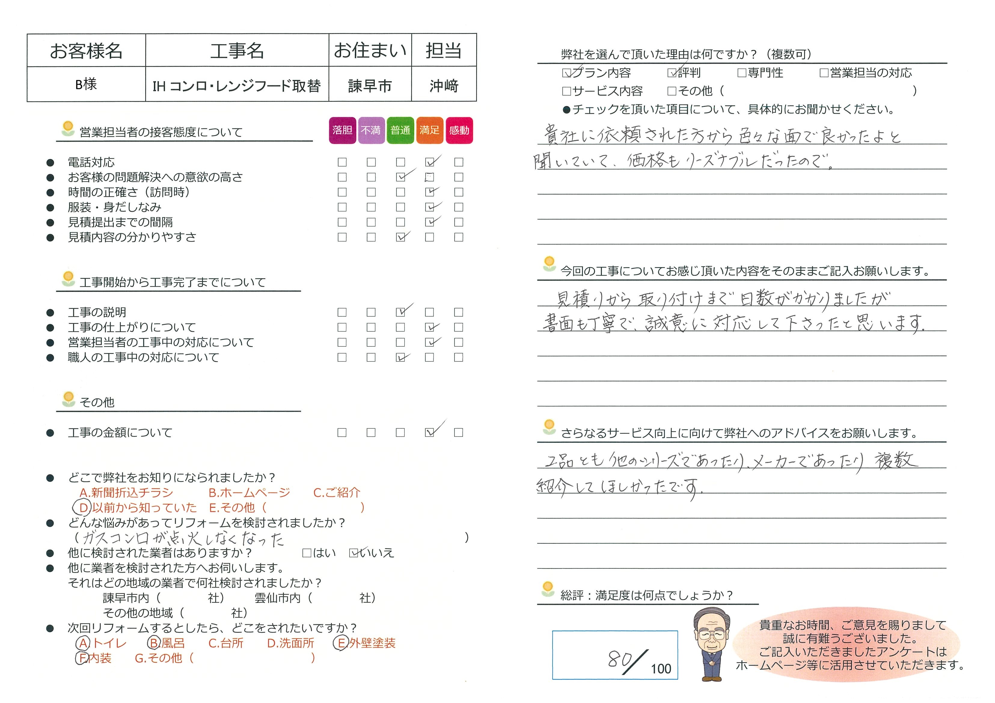 諫早市　Ｂ様邸　IHコンロ・レンジフード取替