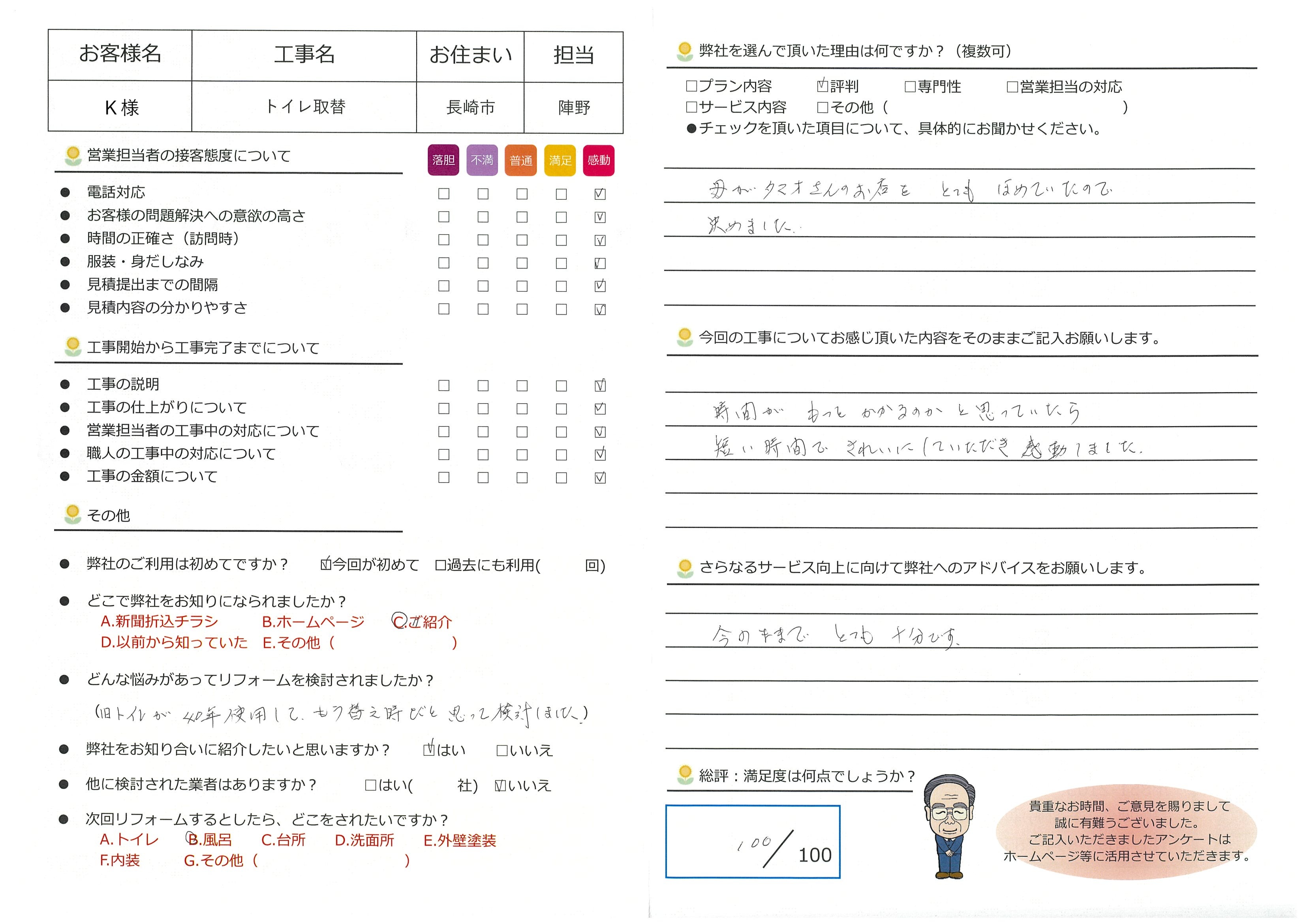 長崎市　Ｋ様邸　トイレリフォーム