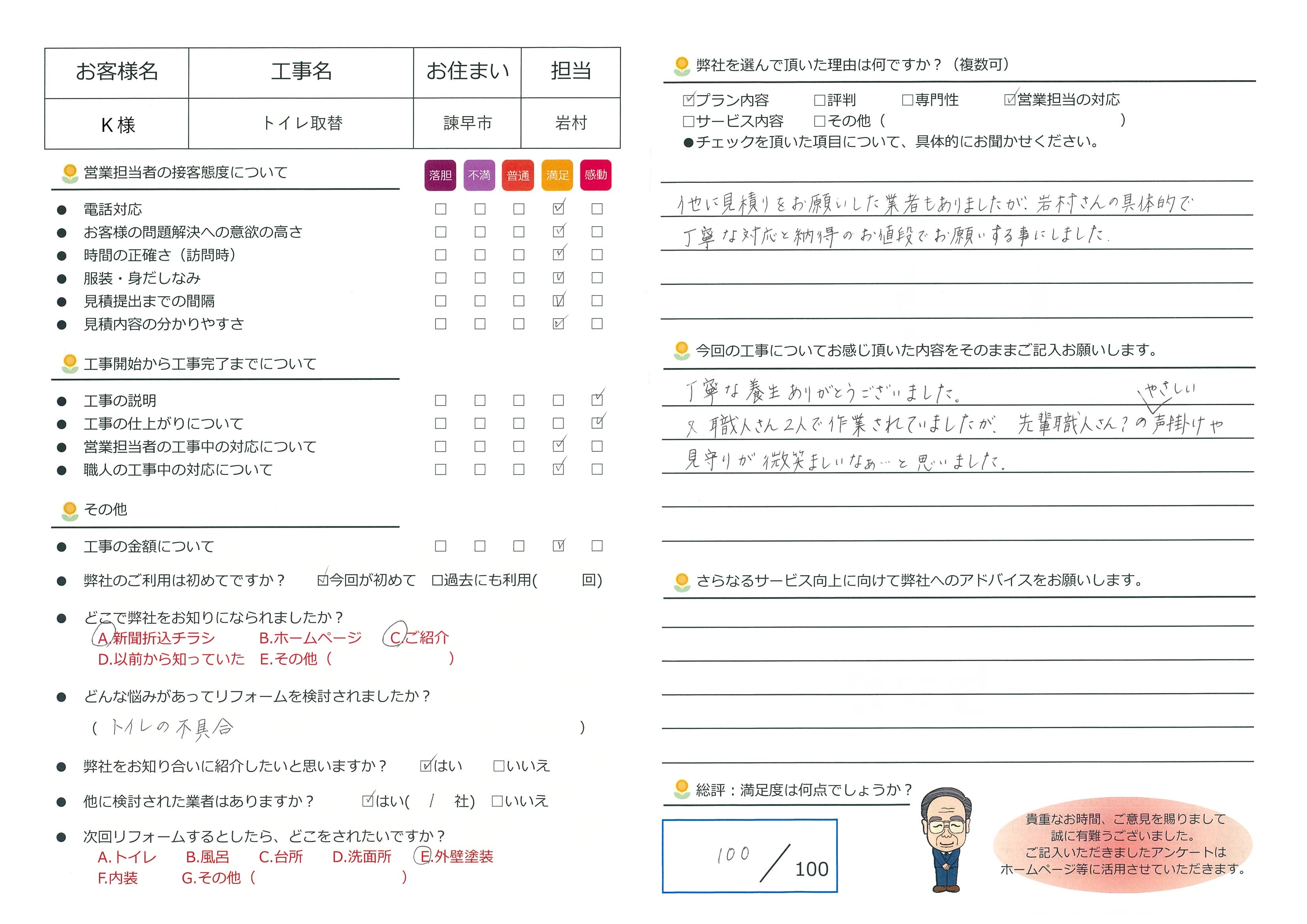 諌早市　Ｋ様邸　トイレリフォーム