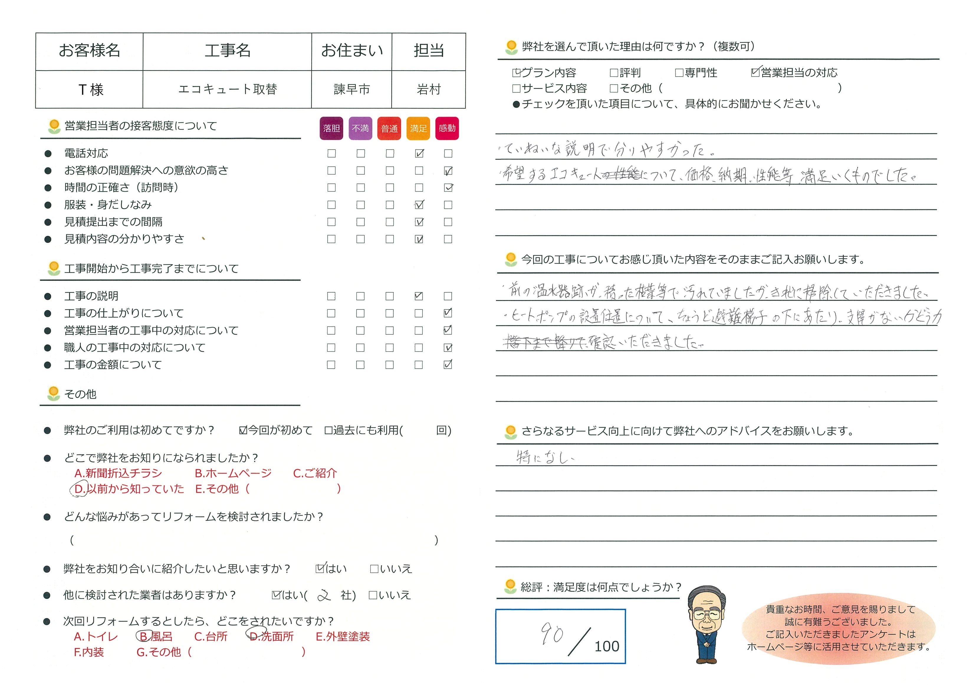 諫早市　Ｔ様邸　エコキュート取替