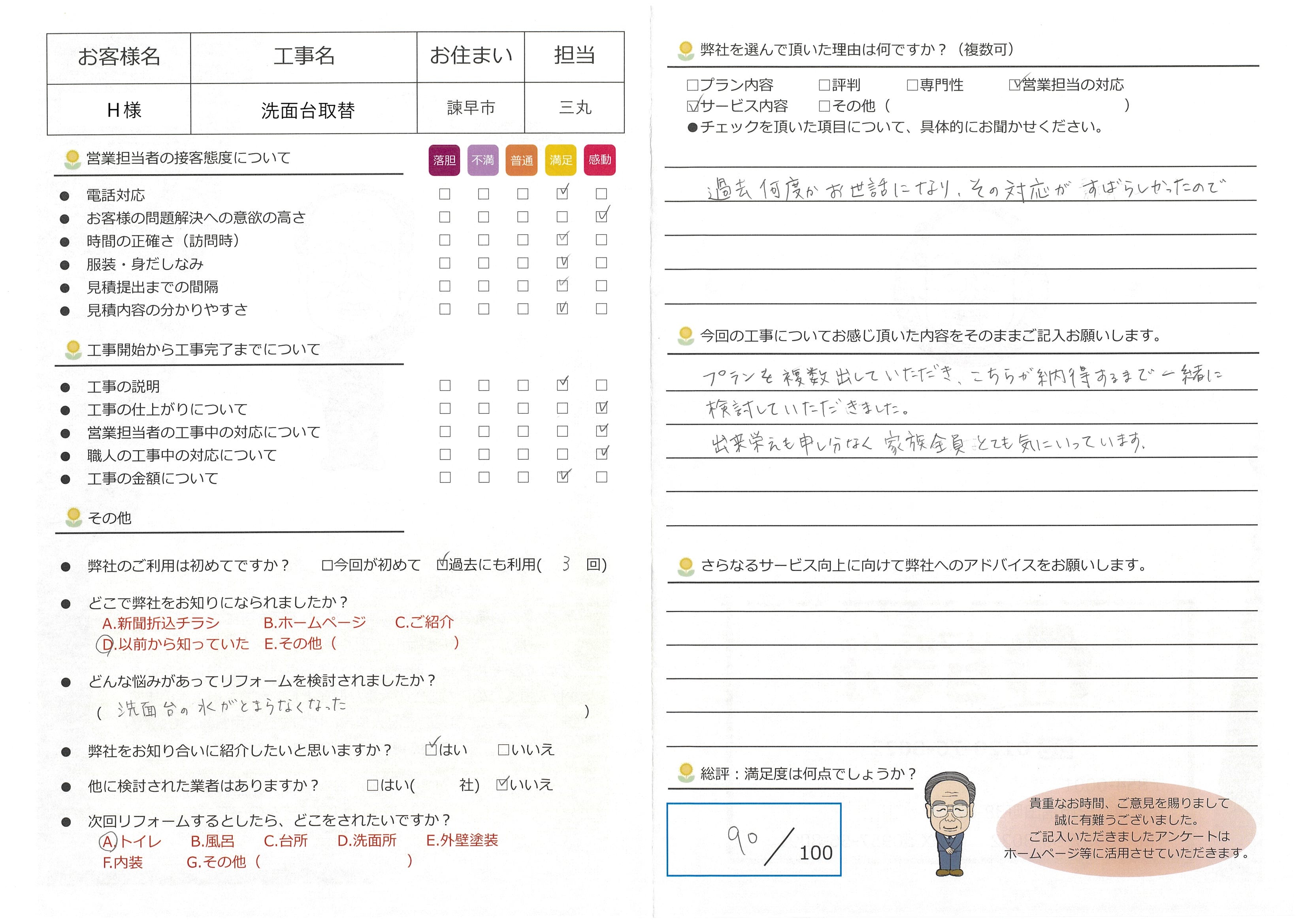 諫早市　Ｈ様邸　洗面台リフォーム