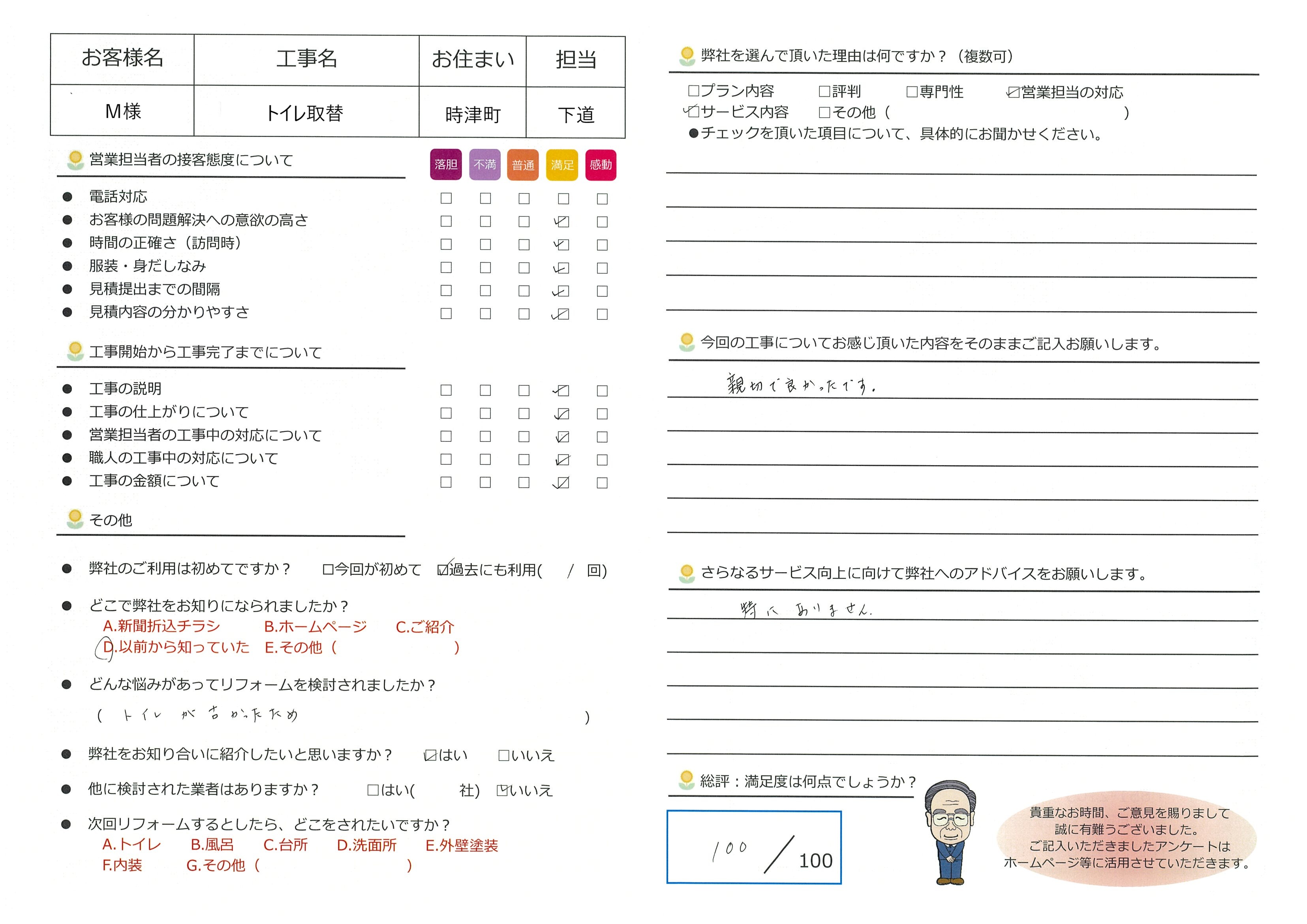 時津町　Ｍ様邸　トイレリフォーム