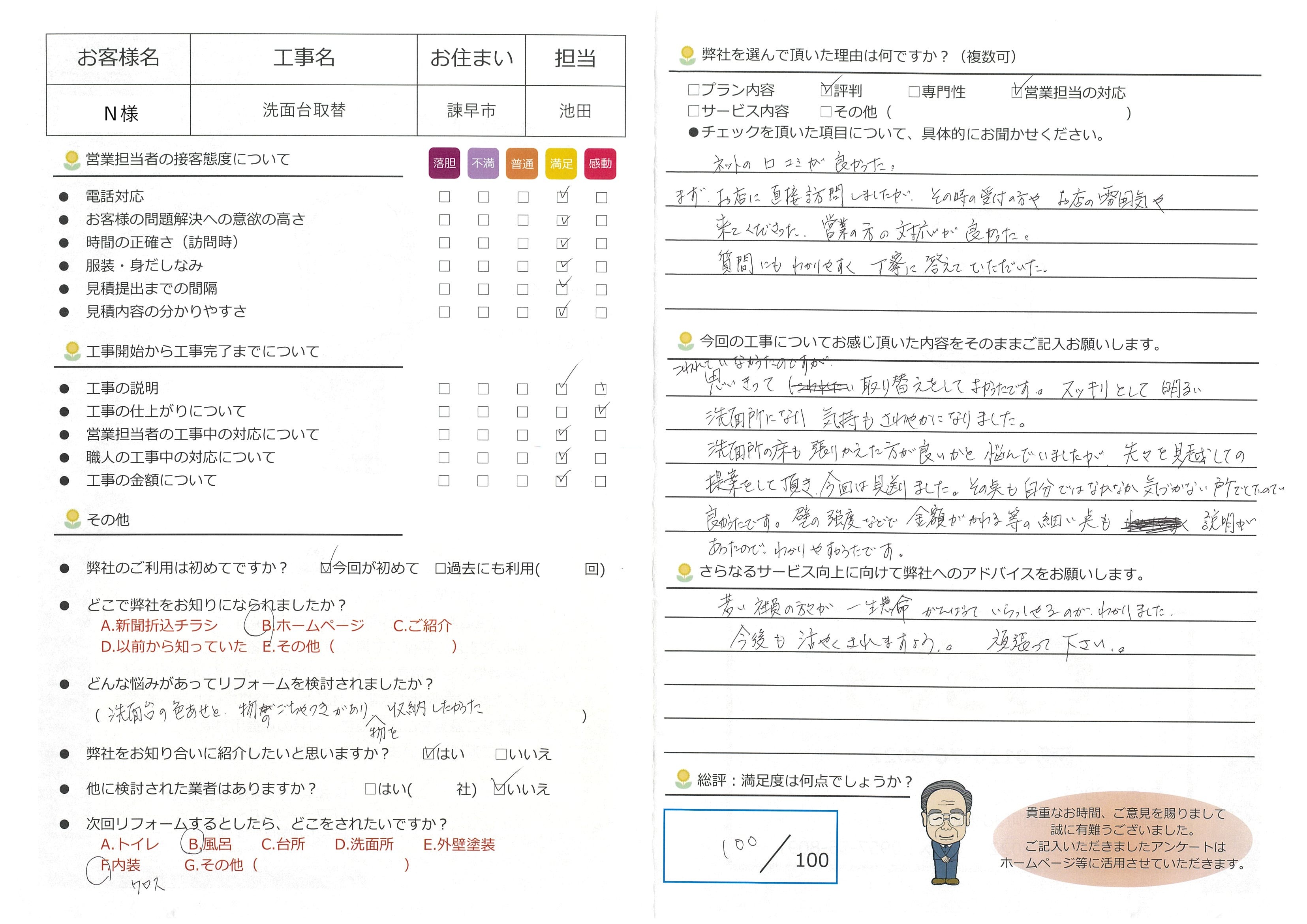諫早市　Ｎ様　洗面台リフォーム