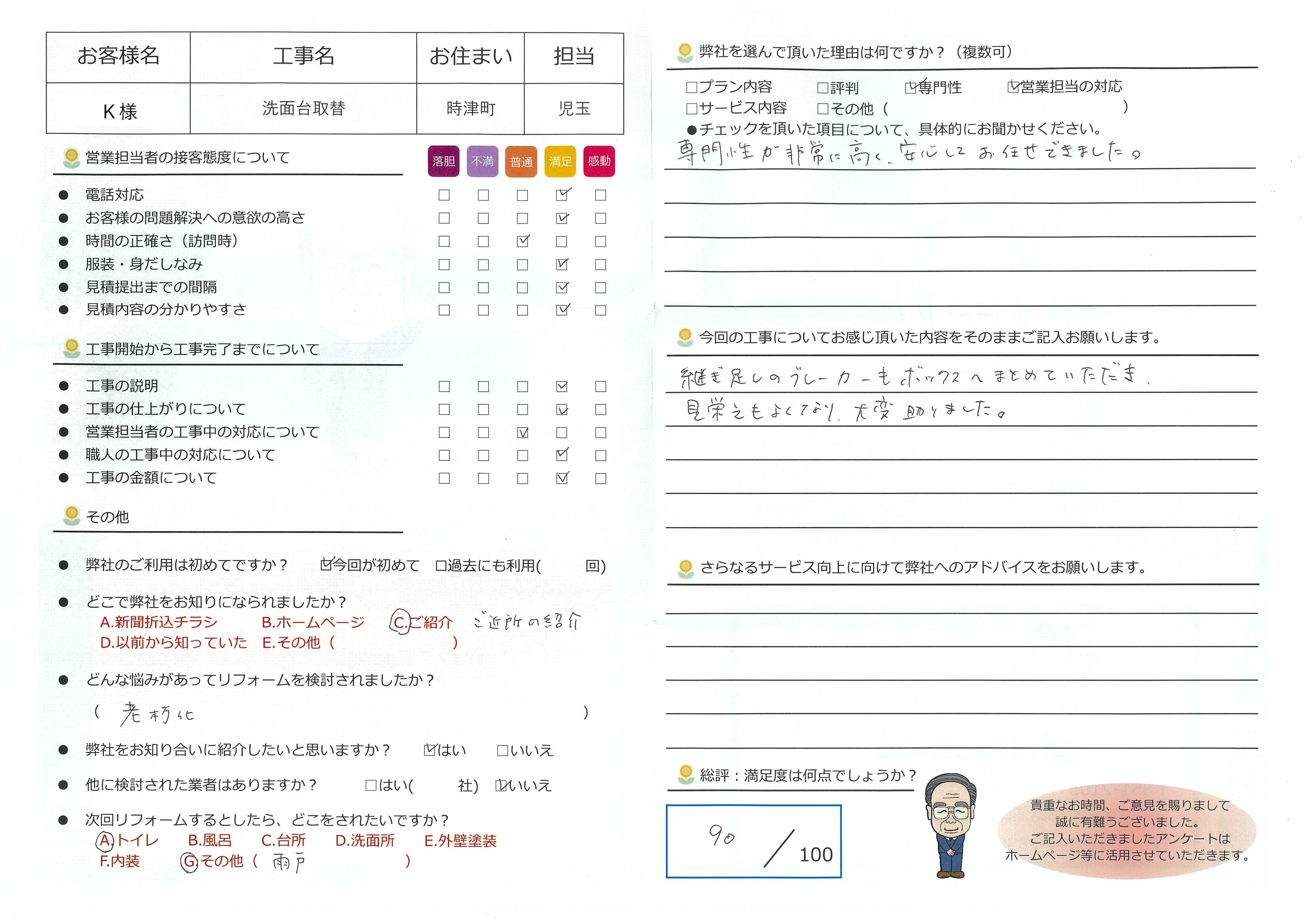時津町　Ｋ様　洗面台取替